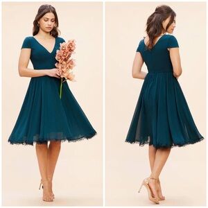 NEW Dress the Population Corey Chiffon Fit & Flare Cocktail Dress Pine